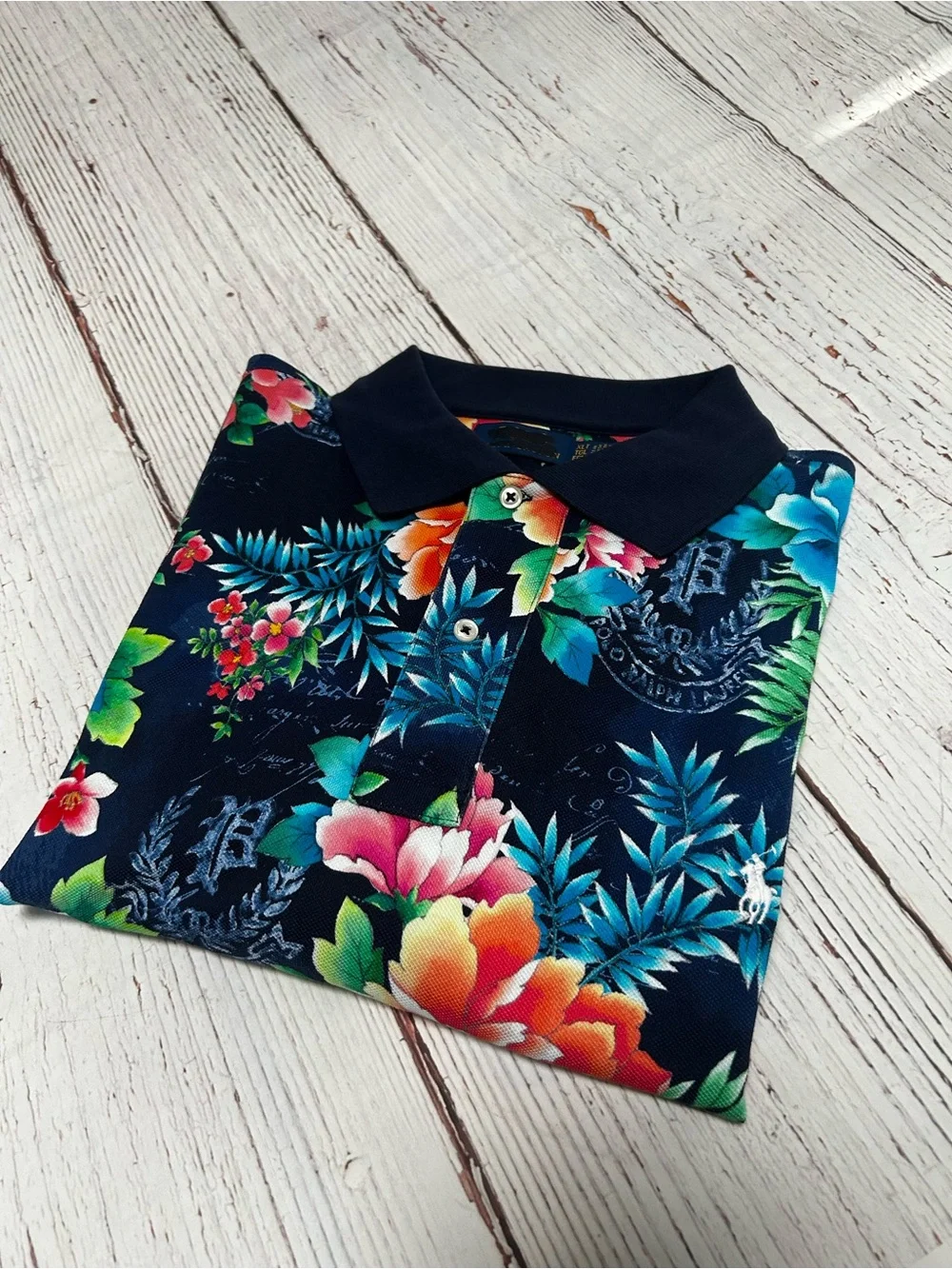 Ralph Lauren Royal Floral Navy Polo with Vibrant Tropical Floral Print